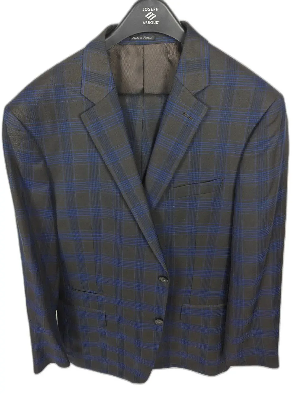 Steve Harvey Collection Samson Men's 46R Blue Gray Plaid Suit 2-Piece Set